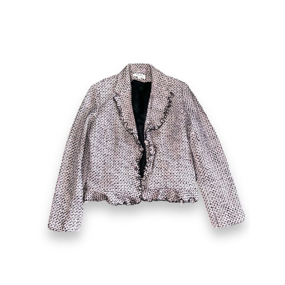 Vintage Y2K BIGIO Women's Pink Tweed Ruffle‎ Snap Button Blazer Jacket sz 12 USA - Picture 3 of 7